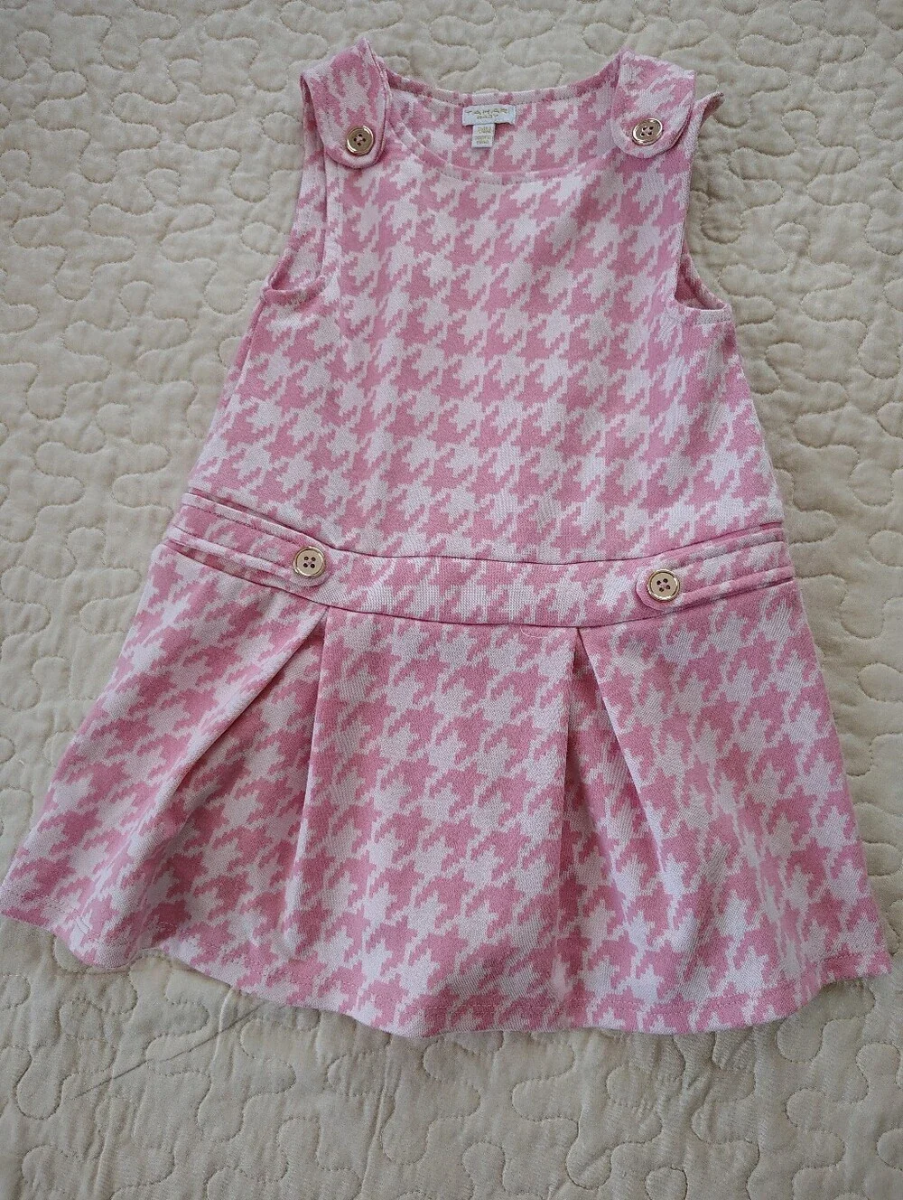 Tahari Pink and White Patterned Dress Size 24 Months.
